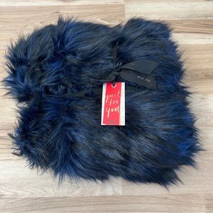 West Elm Faux Fur Brushes Tips Throw - Blue/ Black